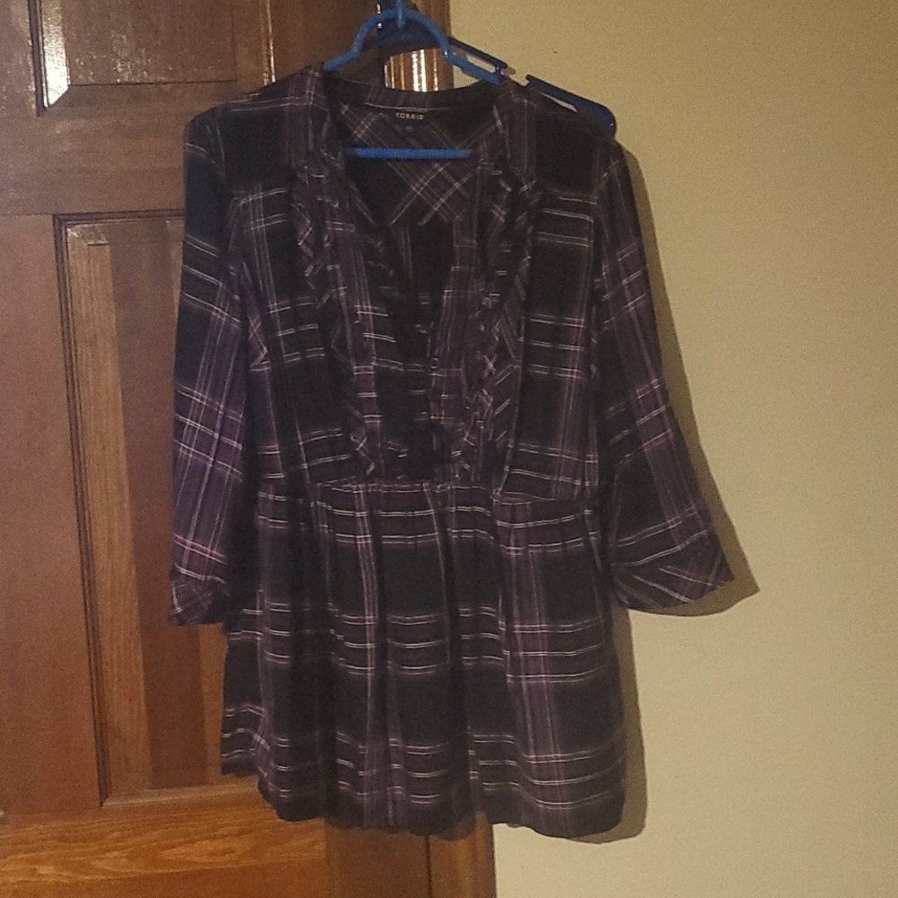 Torrid 00 purple plaid baby doll top